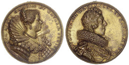 Vergoldete Bronzegussmedaille 1620 Von Dupre. Brb. Louis R./Brb. Anna Von Österreich R. 60 Mm. Vorzüglich, Henkelspur. J - 1610-1643 Louis XIII Le Juste