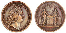 Bronzemedaille 1713 V. Mauger Und Le Blanc, A.d. Abkommen Von Madrid. 40 Mm. Fast Vorzüglich. Divo 313. - 1643-1715 Louis XIV Le Grand
