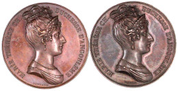2 Varianten Der Bronzemedaille O.J. Von Gayrard, A.s. älteste Tochter Marie Therese Von Angouleme (1778-1851). Je 40 Mm. - 1774-1791 Louis XVI