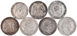 7 Silbermünzen: 5 Francs 1831 MW, 1840 A, 1841 W, 1843 A, 1849 A, 1875 A, 20 Francs 1938. Schön Bis Sehr Schön - Colecciones