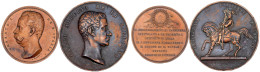 2 Bronzemedaillen: Carlo Alberto 1838 Von Galeazzi, Reiterdenkmal Emanulele Filiberto, 72 Mm; Umberto I. 1887 Von Giorgi - Italian Piedmont-Sardinia-Savoie