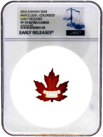 20 Dollars Maple Leaf Shaped (in Farbe) 2016. 31,5 G. 999/1000. Auflage Nur 15000 Ex. Im NGC-Blister Mit Grading PF 70 U - Canada