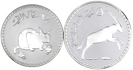 2 Silbermünzen: 2 1/2 Rials Und 5 Rials AH 1397 = 1977. Karakal Und Weißer Oryx. Polierte Platte. Krause/Mishler 60 Und  - Oman