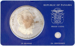 Proofset 1976 Mit 2 Silbermünzen: 20 Balboas Und 2 1/2 Centesimos. Im Originaletui Mit Zertifikat. Polierte Platte - Panamá