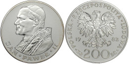 200 Zlotych Silber 1982, Johannes Paul II. Polierte Platte, Selten. Fischer K 027. Krause/Mishler Y 137. - Polen