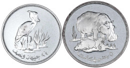 2 Silbermünzen: 2 1/2 Pfund 1976 Pelikan Und 5 Pfund 1976 Nilpferde. Polierte Platte. Krause/Mishler 70 Und 71. - Sudan