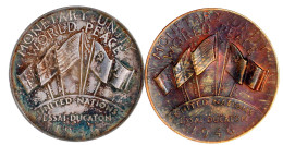 2 Stück: Essai Ducaton Der United Nations 1946 In Silber (Aufl. Nur 1000 Ex.) Und Bronze. Je 37 Mm, Silber 27,57 G, Bron - Andere & Zonder Classificatie