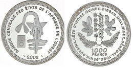 1000 Francs Silber 2002. Einführung Des Euro. In Kapsel. Aufl. Nur 500 Ex. Polierte Platte. Krause/Mishler 16. - Andere - Afrika