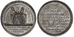 Zinnmedaille 1802 A.d. Installation Des Bischofs Prokop Benedikt Henniger Von Eberg In Prag. 42 Mm. Mit Altem Zettel Der - Pièces De Monnaie D'or