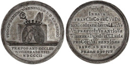 Zinnmedaille 1802 A.d. Installation Des Bischofs Prokop Benedikt Henniger Von Eberg In Prag. 42 Mm. Mit Altem Zettel Der - Gold Coins