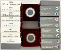 20 X 25 Euro Bi-Met. Niob/Silber: Ab 2003 (700 J. Stadt Hall) Bis 2022 (Leben Im All). Kpl. Jeweils Im Originaletui Mit  - Austria