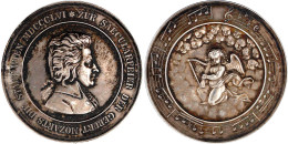 Silbermedaille 1856 V. Radnitzky, A.s. 100. Geb. Brb. R./Putto Mit Harfe In Wolken, Darüber 18 Puttenköpfe. 43,80 G., 47 - Pièces De Monnaie D'or