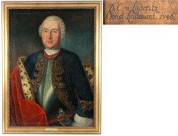 Gemälde, Öl Auf Leinwand, Rückseitig Bezeichnet Und Datiert 1746, Ohne Signatur. Halbstück-Portrait Des David Hans Chris - Gouden Munten