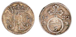 3 Pfennig 1702 RB, Zellerfeld. Monogramm/Reichsapfel. Gutes Sehr Schön, Schöne Patina, äußerst Selten. Welter 2123 (Nach - Pièces De Monnaie D'or