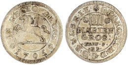 IIII Mariengroschen Feinsilber 1705 HB, Clausthal. Springendes Roß. Vorzüglich/Stempelglanz, Selten. Welter 2197. Knypha - Gold Coins