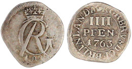 IIII Pfenning Landmünze 1763 IAP, Zellerfeld. Gekr. Monogramm. Sehr Schön, Sehr Selten. Welter 2871. Fiala -. Knigge -.  - Gold Coins