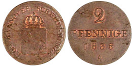 2 Pfennige 1835 A. Vorzüglich/Stempelglanz, Schrötlingsfehler, Selten. Jaeger 43. AKS 78. - Goldmünzen