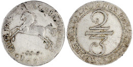 2/3 Taler 1690 JJ.J, Celle. Wertzahl/springendes Ross. Einjahrestyp. Sehr Schön, Gereinigt. Welter 1590. - Goldmünzen