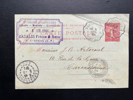 10c SEMEUSE ENTIER CARTE POSTALE / CONVOYEUR NAVARRENX A OLORON / POUR CARCASSONNE AUDE / 1904 - Vorläufer