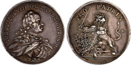 Silbermedaille O.J. (um 1745) V. J. A. Roth Geharn. Brustb. N.r./Löwe Mit Schwert Und Gekr. Verzierten Deutschen Wappens - Pièces De Monnaie D'or