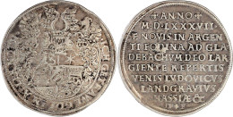 Ausbeute-Reichstaler 1587, Gladenbach. Ausbeute Der Gladenbacher Gruben. 10 Zeilen Schrift/dreifach Behelmtes Wappen, Um - Pièces De Monnaie D'or