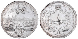 Silberne Vierziger-Medaille 1757 (Datierung In Der Randschrift) Von Holtzhey. Preuss. Adler über Hafenansicht/zwei Hände - Goldmünzen