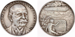Silbermedaille Von Karl Goetz O.J. (1909) A.d. Distanzfahrt Des Grafen Zeppelin Mit Dem Luftschiff Von Friedrichshafen N - Andere & Zonder Classificatie