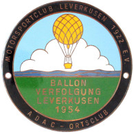 Emaillierte Bronze-Kühlerplakette Des ADAC-Ortsclub Leverkusen Auf Die Ballonverfolgung 1954, V. F. Hoffstätter/Bonn. 73 - Sonstige & Ohne Zuordnung