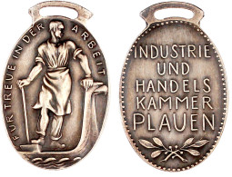 Ovale Silberverdienstmedaille O.J. Der Handelskammer Plauen/Für Treue In Der Arbeit. 24 X 34 Mm. 13,39 G. Vorzüglich/Ste - Other & Unclassified