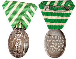 Ovale Silberverdienstmedaille Mit Bandspange O.J. Der Handelskammer Zittau/Für Treue In Der Arbeit. 24 X 34 Mm. 14,89 G. - Sonstige & Ohne Zuordnung