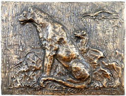 Rechteckige Bronzegußplakette O.J. Nach Seinem Holzmodell. 2 Löwinnen. 24 X 32 Cm. Vorzüglich - Autres & Non Classés