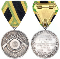Tragbare Silbermedaille An Bandspange 1925. 150 Jahre Büchsenschützengesellschaft Apolda. 40 Mm; Gesamtgewicht 29,88 G.  - Autres & Non Classés