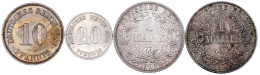 4 Münzen In Top-Erhaltung: 10 Pfennig 1909 J, 20 Pfennig 1875 J, 1 Mark 1906 F, 1907 G. Vorzüglich/Stempelglanz Und Bess - Altri & Non Classificati