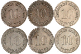 6 X 10 Pfennig: 1874 A, 1875 E, 1899 G, 1907 G, 1909 A Und 1914 A. Sehr Schön Bis Gutes Vorzüglich. Jaeger 4/13. - Sonstige & Ohne Zuordnung