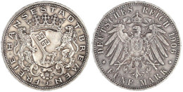 5 Mark 1906 J. Vorzüglich, Kl. Randfehler, Schöne Patina. Jaeger 60. - Other & Unclassified