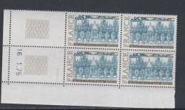 France N° 1806 XX Palais De Justice De Rouen En Bloc De 4 Coin Daté Du 16 . 1 . 75 ; 2 Traits, Sans Charnière, TB - 1970-1979