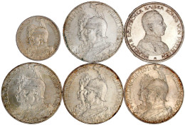 6 Münzen: 2 Mark Und 4 X 5 Mark 1901 Zur 200 Jahrfeier, 5 Mark 1913 Uniform. Alle Vorzüglich/Stempelglanz Und Besser, Te - Autres & Non Classés