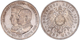 5 Mark 1909, Universität Leipzig. Vorzüglich/Stempelglanz. Jaeger 139. - Autres & Non Classés