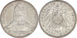 3 Mark 1913 E. Völkerschlachtdenkmal. Polierte Platte, Kl. Kratzer Und Min. Berieben. Jaeger 140. - Autres & Non Classés