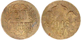 20 Heller 1916 T, Messing, Zweige Mit 3 Blättern Unter Wertangabe, Große Krone, L`s Vollständig. Vorzüglich/Stempelglanz - Afrique Orientale Allemande