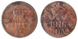 20 Heller 1916 T, Kupfer (RFA 98,46 % Kupfer), Schleife Unter Wertangabe, Große Krone. Sehr Schön, Leichte Prägeschwäche - German East Africa