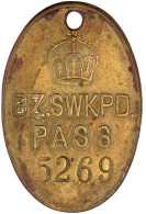 Eingeborenen-Passmarke BZ. SWKPD (Bezirk Swakopmund) Mit Eingeschlagener Nummer 5269. Messing, Oval 35 X 52 Mm. Gelocht. - Altri & Non Classificati