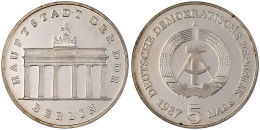 5 Mark 1987 A, Brandenburger Tor. Polierte Platte, Offen In Kapsel. Jaeger 1536. - Other & Unclassified