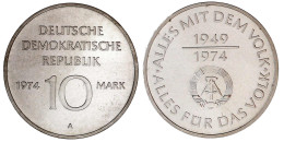 10 Mark Materialprobe In Silber 1974 A, 25 J. DDR Vom Cu/Ni/Zn-Typ In AG 0,500 Mit Randschrift. Stempelglanz. Jaeger 155 - Autres & Non Classés