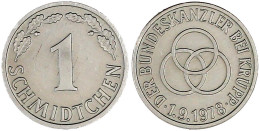 "1 Schmidtchen" In Silber, 1.9.1978. Der Bundeskanzler Bei Krupp. 22,5 Mm; 6,86 G. Vorzüglich/Stempelglanz, Winz. Kratze - Other & Unclassified