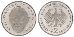 2 Deutsche Mark 1999 A. Ludwig Erhard Mit Schwacher Randschrift, Teils Komplettausfälle. 6,98 G. Polierte Platte. Jaeger - Sonstige & Ohne Zuordnung