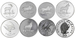 8 Silbermünzen Von Afrikan. Staaten Mit Tiermotiven: Tansania, Zambia, Malawi. Polierte Platte - Other & Unclassified