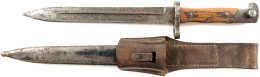 Seitengewehr Modell 1895 Für Das Mannlicher-Gewehr. Mit Scheide Und Koppelschuh. Gesamtlänge 40,5 Cm. Etwas Rostig - Messen