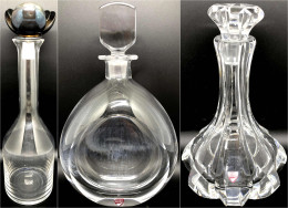 3 Verschiedene Designer-Flaschen: LINO SABATTINI Sherry-Flasche "Ninfea", Glas Mit Versilbertem Metallstöpsel. Gesamthöh - Vetro & Cristallo