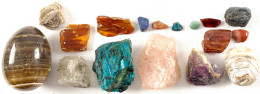 Kl. Posten Mineralien, U.a. Malachit, Rosenquarz, Bernstein, Amethyst, Achat, Mondstein (eierförmig Geschliffen), Usw - Other & Unclassified